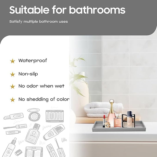 Vanity and Bathroom Tray, 9.8" ABS Countertop Organizer,Waterproof Vanity Tray for Toilet Tank,Perfume,Soap,Keys,Bathroom Accessories,Kitchen and Bath Trays,Non Slip Small Trays,Gray,2 Pack