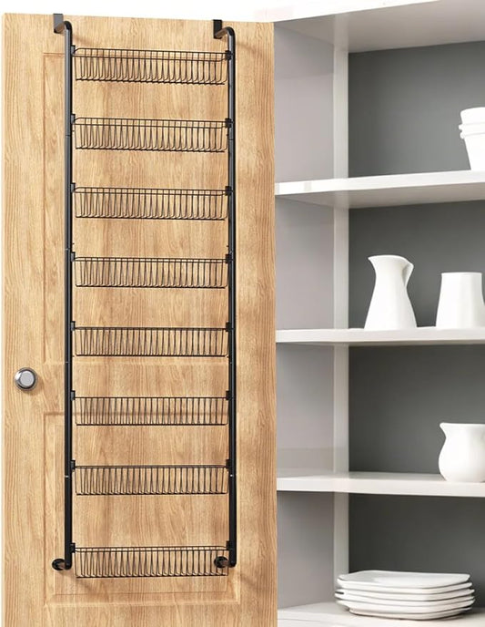 Goovilla Over The Door Pantry Organizer, 8-Tier Pantry Organization and Storage, Metal Hanging Spice Rack for Pantry Door, Kitchen, Laundry, Bathroom Organization, Back of Door Seasoning Rack, Black
