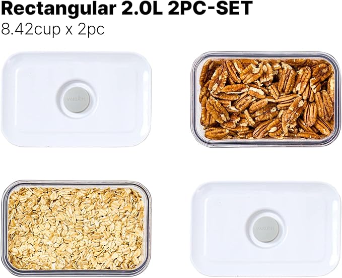 Premium Airtight Food Storage Containers, Rectangular 2PC-SET(2.11qt), Smart One-Click Seal Lid, 100% Leak Proof, Keep Food Fresh Longer, BPA-FREE, Dishwasher/Freezer & Microwave Safe