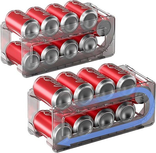 2 Pack Soda Can Organizer,Can Dispenser for Refrigerator Drink Storage Rack for Standard and Tall Can Pop Can Holders for Pantry Cabinet Smoky Gray