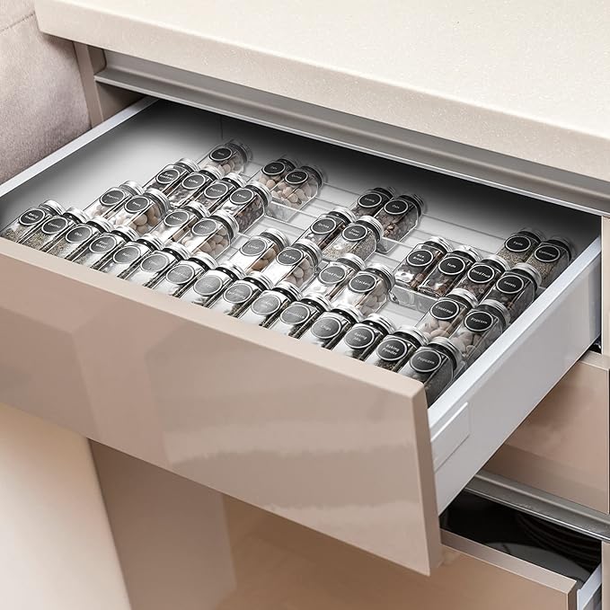 Acrylic Spice Rack Tray - Spice Drawer Organizer for Kitchen Cabinets Storage and Organization (Jars Not Included)