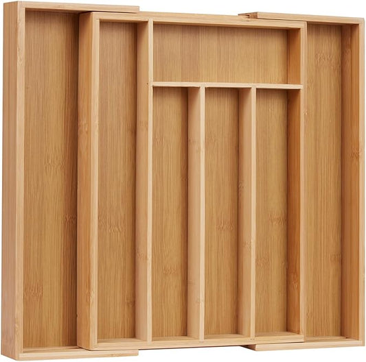 Expandable Silverware Organizer Utensil Drawer Organizer,14 Inch Silverware Tray for Kitchen Drawer,Bamboo Flatware Tableware Cultery Caddy Tray Home Essentials Utensils Holder，15"D x 14"W x 2"H