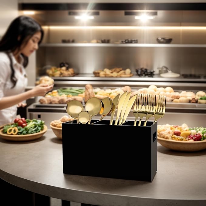 Acrylic Silverware Caddy Countertop, 3-Compartment Flatware Holder, Plasticware Fork Spoon Knife Organizer, Cutlery Caddy with Handles, Utensil Holder for Party Buffet Dining Room