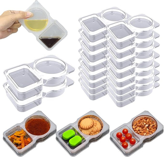 16Pcs Double Compartment Snack Containers, Reusable with Lid, 2 Compartment Lunch Box, Travel Size Condiments, Sauce Containers