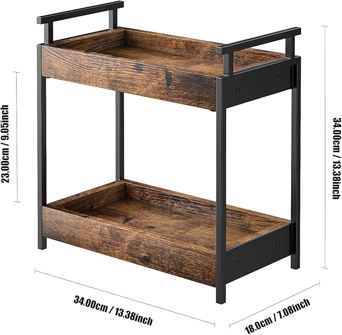KLM Countertop Coffee Station Organizer, 2 Tier Wooden Shelf for Coffee Bar Accessories, Condiment Storage Caddy for Kitchen, Bathroom Counter Organizer, Home, Office - Brown