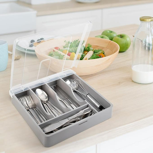 Bamboo Silverware Organizer,Wooden Silverware Tray for Drawer, Utensil Drawer Organizer in Kitchen for Spoons Forks Knives, Multipurpose Use, Eco-Friendly, Large