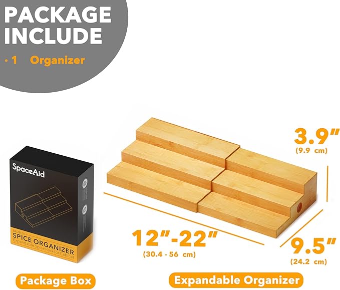 SpaceAid Bamboo Spice Rack Organizer for Cabinet, Kitchen Pantry Spices Storage Rack for Cabinets Organization, Home Seasoning Tiered Can Goods Racks Wood Shelf Organizers (3 Tier, Natural)