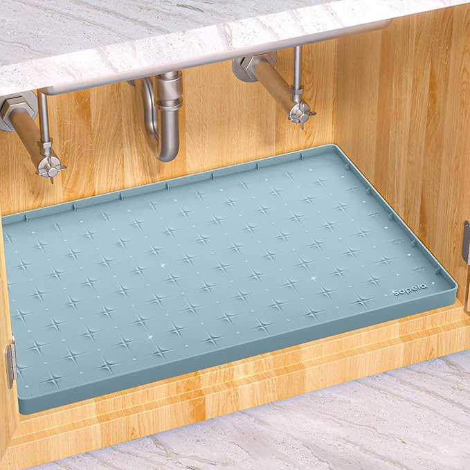 Sdpeia Under Sink Mat for [25" x 19"] Cabinet, Upgraded Silicone Waterproof Mat Kitchen Cabinet Liner Cabinet Protector Kitchen Organizers and Storage
