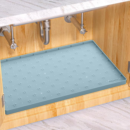 Sdpeia Under Sink Mat for [25" x 19"] Cabinet, Upgraded Silicone Waterproof Mat Kitchen Cabinet Liner Cabinet Protector Kitchen Organizers and Storage