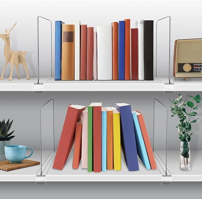 12 Inches [Extra Tall Version] Clear Shelf Dividers for Closet Organization and Storage, 6 Pack Purse Organizer for Closet Acrylic Adjustable Bookshelf for Organization, Perfect for Sweater, Clothes
