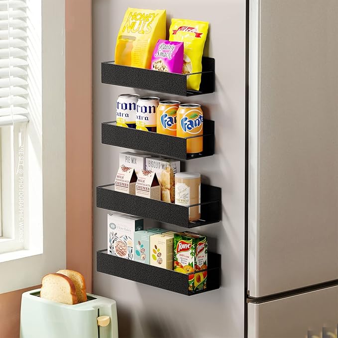 4 Pack Moveable Fridge Magnetic Spice Racks,Metal Cyan