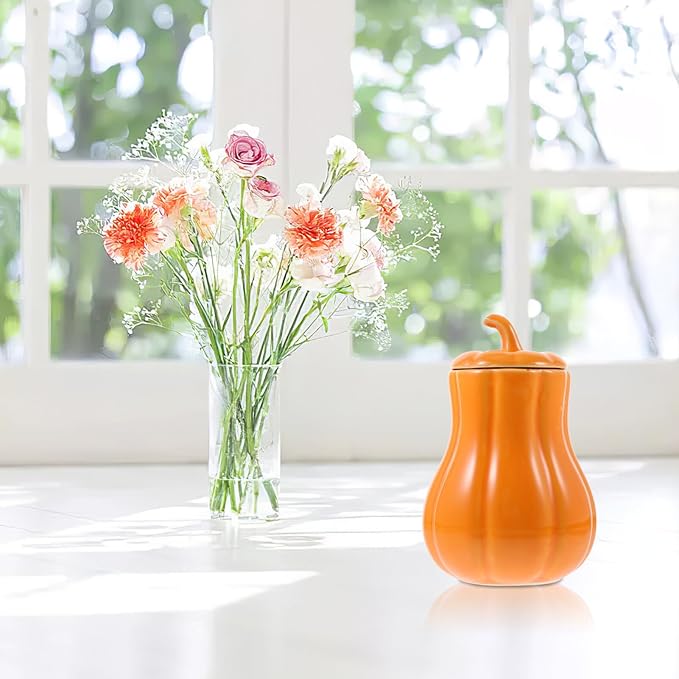 UPKOCH Ceramic Tea Canister, Pumpkin Shape Candy Jar, Loose Tea Jar Coffee Sugar Storage Pot, Food/Seasoning Container for Home Fall Decor (Small)