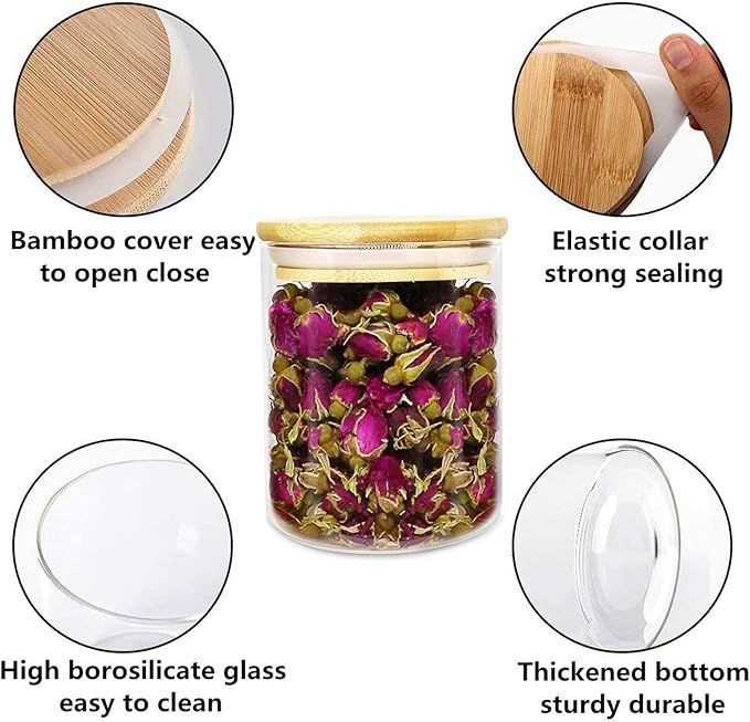 15oz Glass Jars with Airtight Bamboo Lids, Small Food Storage Containers, for Kitchen Pantry Organization Tea Coffee Candy Cookies Nuts（9 Pack）