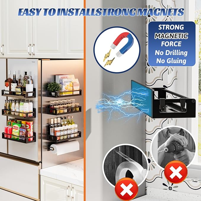 ADBIU 7 Pack Magnetic Spice Rack Organizer Storage for Refrigerator and Oven, Fridge Organizers and Shelf