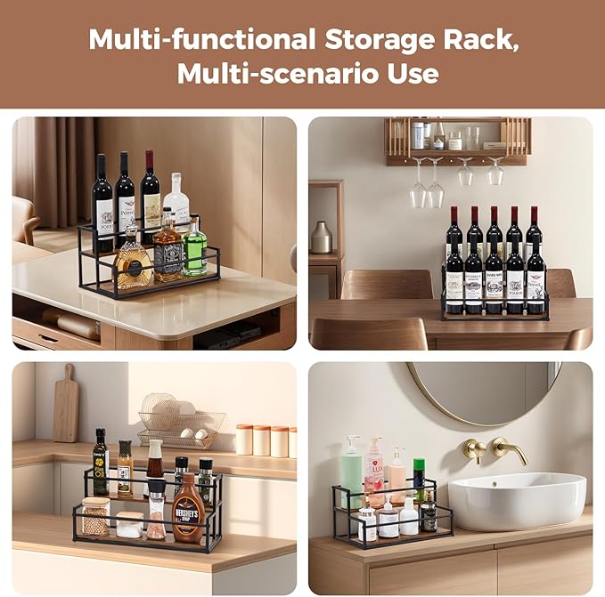 Coffee Syrup Organizer, 2-Tier 10 Syrup Bottles Rack for Coffee Bar, Liquor Bottle Display Shelf Holder Bar Shelf Stand Countertop Rack for Syrup, Wine, Spice