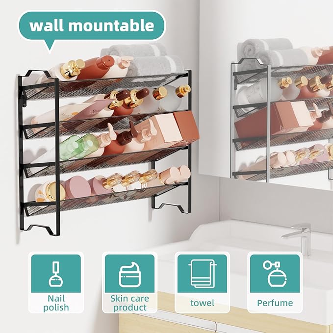 Simple Trending 2 Pack 4 Tier Spice Rack Organizer,Stackable Kitchen Counter Shelves,for Cabinet,Countertop,Pantry, Door or Wall Mount, Metal Mesh,Jars not Included, Black