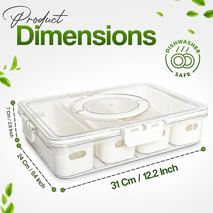 [Dishwasher Safe] Snackle Box Container, Salad Bar Drawer, Fridge/Refrigerator Storage & Organizer for Vegetable, Fruit, Berry, Veggie Prep Tray with Lid & Strainer, Fresh Produce Keeper (4 Colander)