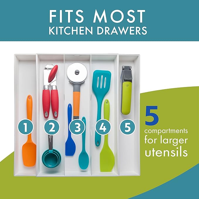 Dial Industries Expandable Silverware, Utensil and Cutlery Kitchen Drawer Organizer Tray, Large Utensils