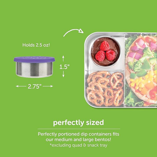LunchBots 2.5 oz Stainless Steel Dressing Container for Condiments, Dips, Snacks, Dipping Sauce Cups with Silicone Lid, Fits in Lunch Bags and Bento Boxes - Set of 2 (Aqua)
