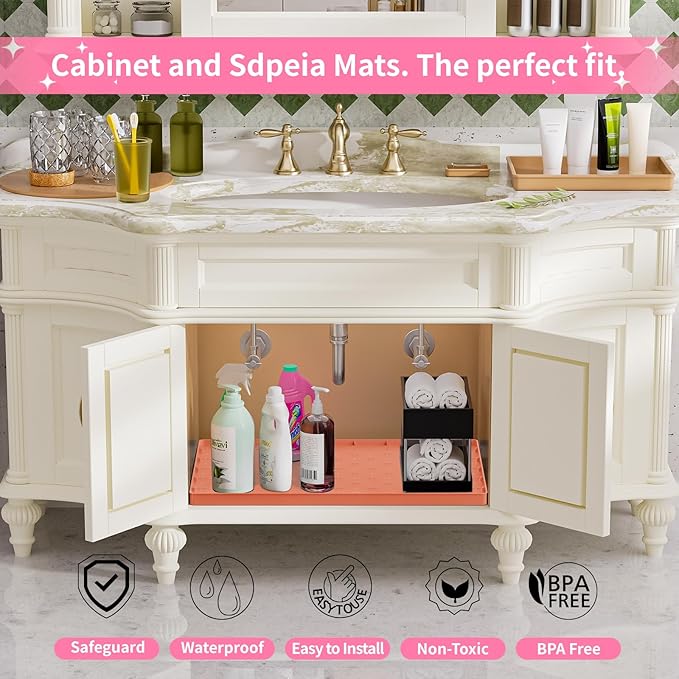Sdpeia Under Sink Mat for [22" x 22"] Cabinet, Upgraded Silicone Waterproof Mat Kitchen Cabinet Liner Cabinet Protector Kitchen Organizers and Storage
