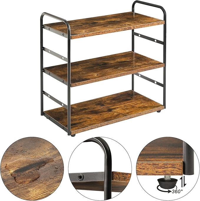 IBUYKE Set of 2 3-Tier Bathroom Counter Organizer, Tray Countertop Storage Shelf, Kitchen Spice Rack Standing, Counter Standing Rack Cosmetic Holder, Rustic Brown TWJ001H-2