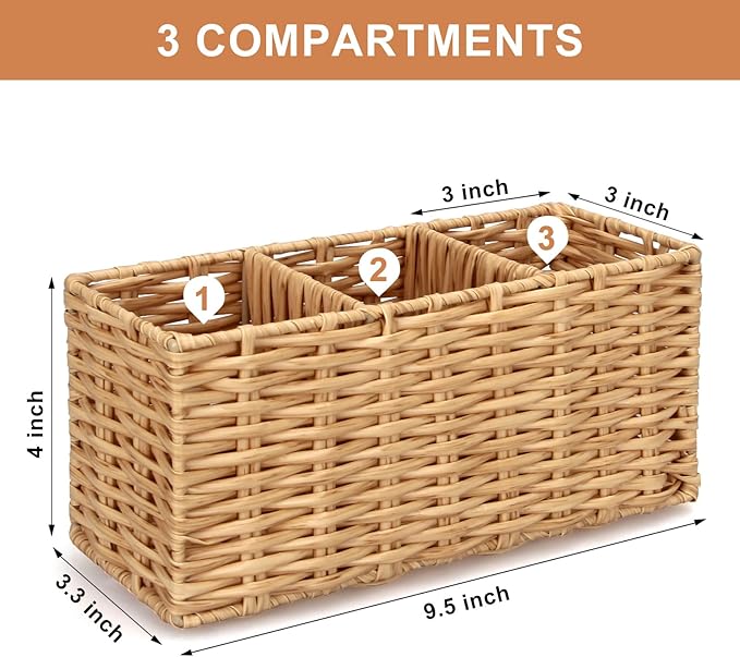 Ayiaren Wicker Flatware Silverware Caddies Cutlery Holder Best Kitchen Silverware Organizer Storage for Countertop Silverware Utensils Holder Party Spoon Knives Fork Holder Flatware Utensil Caddy