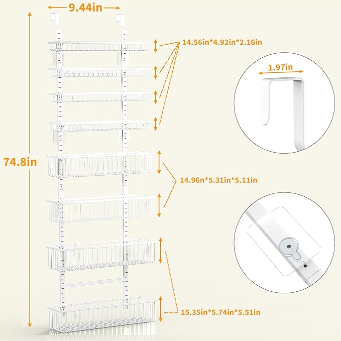Moforoco White Over The Door Pantry Organizer, Pantry Organization and Storage, Metal Hanging Spice Rack Shelves Door, Seasoning Shelves, Laundry Room Organization, House and Kitchen Essentials