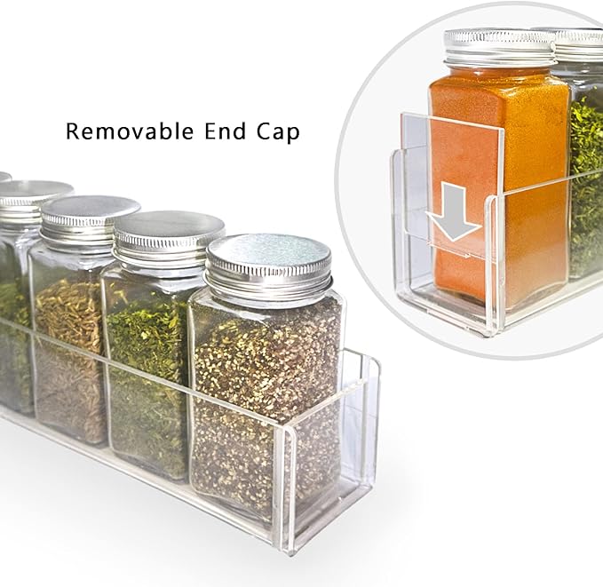 VAEHOLD Adhesive Acrylic Spice Rack with 2 Nano Double Sided Tape Wall Mount Organizer for Bathroom Clear Wall Spice Rack With Shelf Ends for Kitchen Cabinet Door - 4 Pack