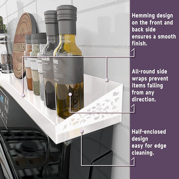 Magnetic Stove Top Shelf, 30" Length, Spice Rack Over the Stove, Oven Shelf for Top of Stove, Kitchen Organizers and Storage (White)