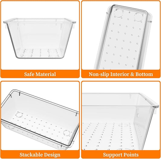 32 PCS Clear Plastic Drawer Organizer Set, 4-Size vanity organizer Trays and Storage Bins for Makeup, Jewelry and Gadgets in Bedroom, Bathroom and Office, Clear