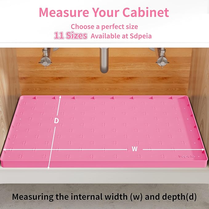 Sdpeia Under Sink Mat for [25" x 19"] Cabinet, Upgraded Silicone Waterproof Mat Kitchen Cabinet Liner Cabinet Protector Kitchen Organizers and Storage