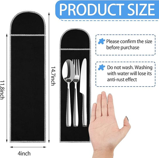 Weewooday 12 Pieces Anti-tarnish Silverware Storage Bags - Velvet Flatware Organizer Sleeves for Teaspoons, Cutlery & Utensils | Elegant Black Design