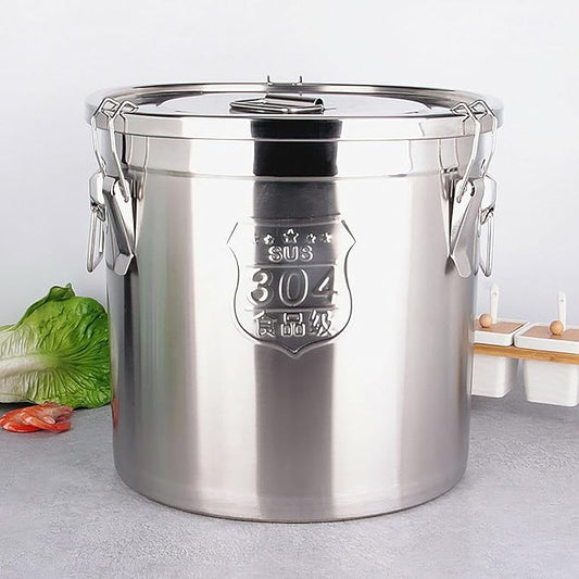 Stainless Steel Airtight Canister for Kitchen, Rice Cereal Grain Canisters Container for Household Kitchen Food Bean Flour Oil Sugar Milk Cookie Storager Bucket w/Handles Lid (6L)