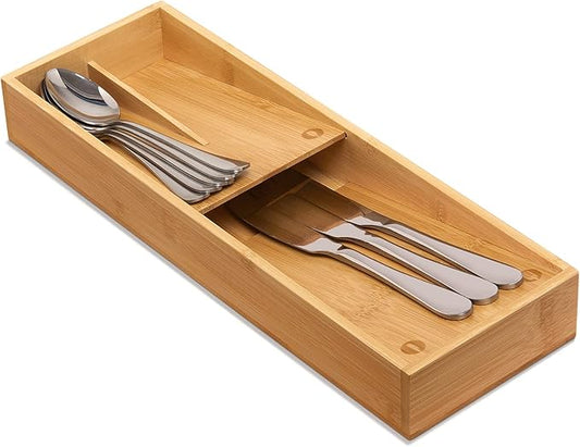 Bamboo Silverware Drawer Organizer, Kitchen Cutlery Tray,Utensil Holder for Spoons, Forks, Knives in Kitchen