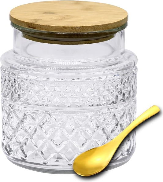 Vintage Glass Jar with Lid Spoon 38 OZ Round Thick Glass Storage Jars Airtight Lids Clear Decorative Canister Container for Food Candy Cookie Sugar Coffee Tea Nuts Snack Dog Treat Vase