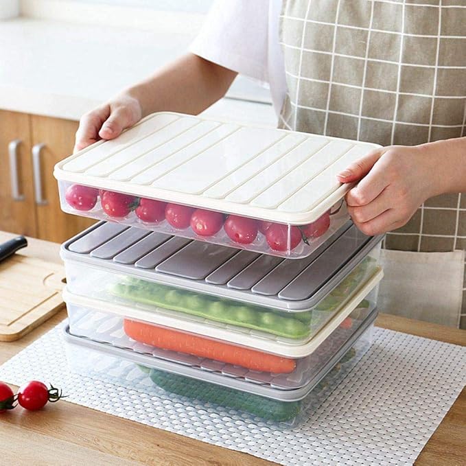 Food Storage Containers 11.02×8.85×1.81" Vegetable Organizer 98-oz with Lid Clear Fridge Crisper Keep Food Fresh BPA Free Kitchen Organizer Bins (1 x Large)