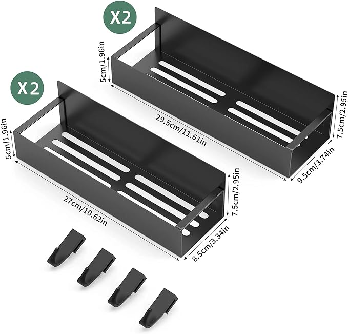 4-Piece Extra-Large Capacity Magnetic Spice Rack for Refrigerator, Matt Black