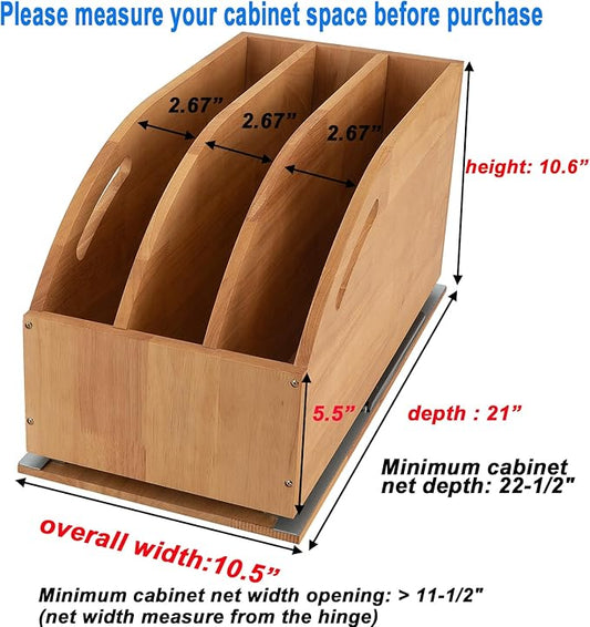 DINDON Pull Out Cabinet Organizer for Pans, Pot lid, Cookie Sheet, Cutting Board, Baking Tray, Slide Out Kitchen Cabinet Storage Organizer, 10.5''W X 21"D X 10.6"H, Wood