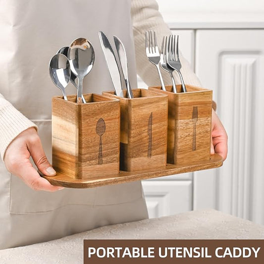 GEHE 3Pcs Silverware Caddy for Patry, Utensil Holder for Countertop, Silverware Holder Flatware Organizers with tray, Kitchen Utensil Organizers for Forks, Spoons, and knives