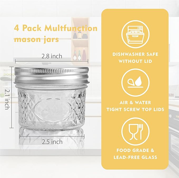 4 oz/120 ml Clear Glass Storage Canister with Airtight Lid, 12 Pack Small Cute Decorative Mason Container Jar for Salad, Overnight Oats, Snacks, Yogurt, Cereal, Fruit, Spice, Sugar, Coffee