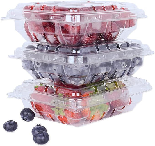 42 Pack - 6 Ounce Clear Plastic Vented Berry Containers with Clamshell Lids - For Blueberries, Raspberries, Blackberries