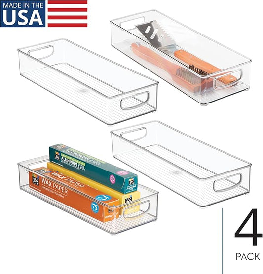 iDesign Stackable Pantry Bin with Handle for Kitchen Cabinet or Fridge, Set of 4, Clear, Made in USA