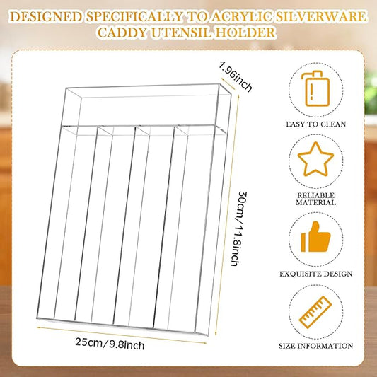 Baderke Kitchen Drawer Organizer for Flatware and Utensils, Clear Acrylic Silverware Drawer Organizer for Drawer, Office, Bathroom