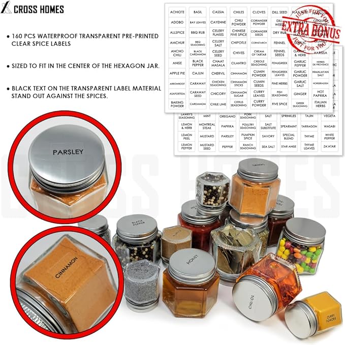 Magnetic Spice Jars Combo Pack 29 Set (9 Large 4 oz + 20 Small 2 oz) Refrigerator Hexagon Glass Spice Jar Magnetic Lid Shaker Spice Labels Magnetic Glass Spice Containers for RV Kitchen Fridge Cabinet
