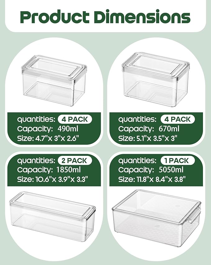 11 Pack Refrigerator Organizers and Storage, Stackable Fridge Organizer Bins, BPA-Free Clear Plastic Fruit Storage Containers for Fridge, Kitchen, Fruits, Drinks, Produce, Vegetable