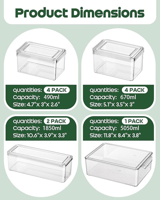 11 Pack Refrigerator Organizers and Storage, Stackable Fridge Organizer Bins, BPA-Free Clear Plastic Fruit Storage Containers for Fridge, Kitchen, Fruits, Drinks, Produce, Vegetable