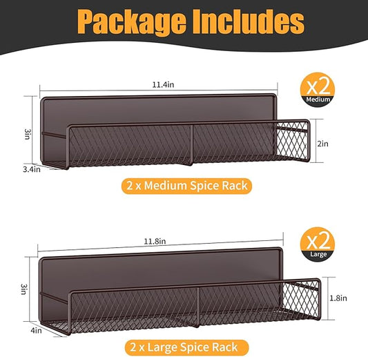 Magnetic Spice Rack for Refrigerator, 4 Pack Metal Magnetic Shelf Brown, Moveable Spice Organizer, Super Magnetic Fridge Shelf for Kitchen Organization and Storage