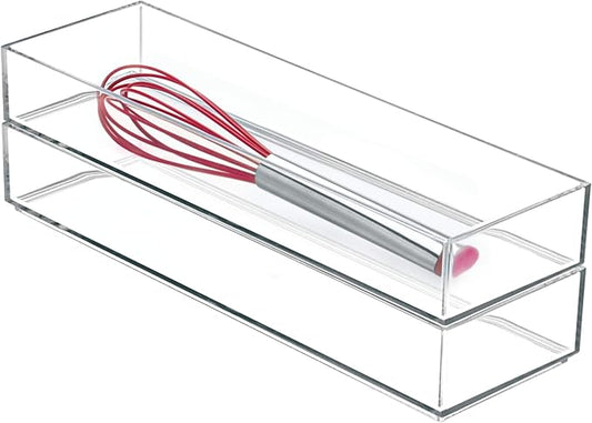 iDesign Clarity Drawer, Kitchen and Bathroom Organization Silverware, Spatulas, Gadgets, Large-Set of 2