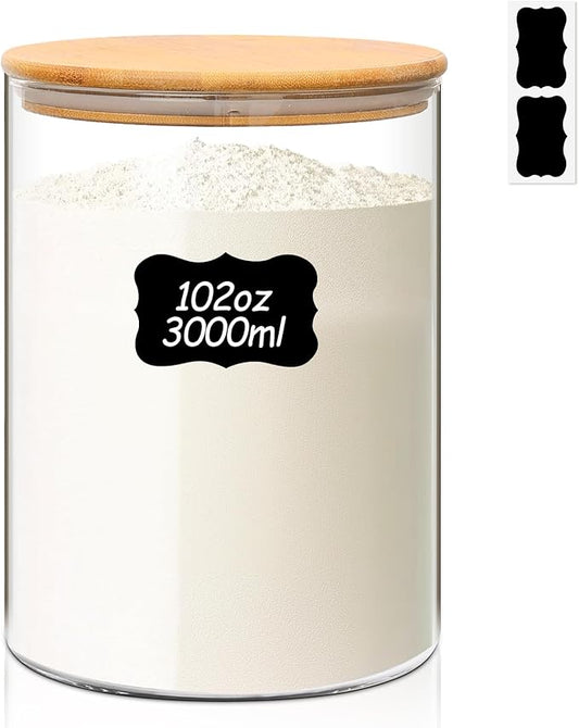 ComSaf Glass Jar with Airtight Lid (102 oz/3 liter), Large Glass Coffee Storage Container with Lid, Clear Glass Food Canister for Kithen Storage, Wide Mouth Easy Access
