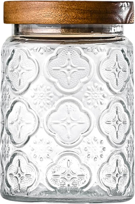 25oz Vintage Glass Jar With Lid, Glass Storage Containers, Airtight Kitchen Storage Containers For Sugar, Coffee, Tea, Spice, Flour, Candy Cookie, Pasta, Cereal, Cute Decorative Jars